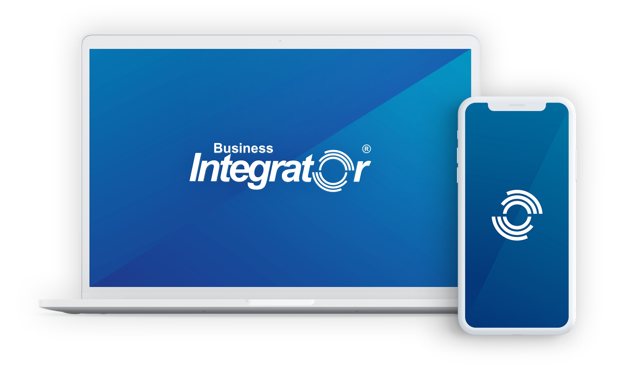 Notebook com pinel e celular com logo Business Integrator